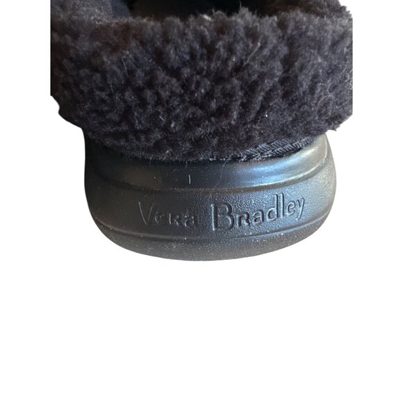 Vera Bradley Black Quilted Slip-On Slippers Faux Fur Lining Rubber Sole Size 10 - Picture 5 of 6
